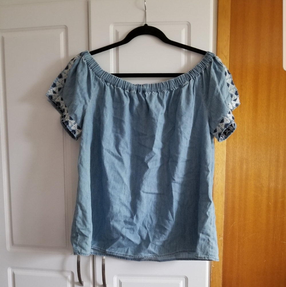 👙Vince Camuto off shoulder denim top with open sleeve detailing